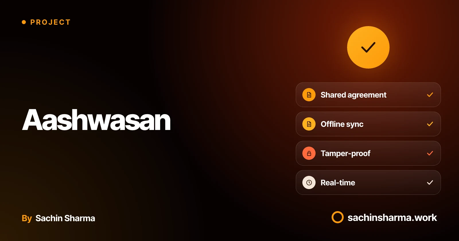 A checklist-style artwork showing shared agreement, offline sync, tamper-proof records, and real-time updates