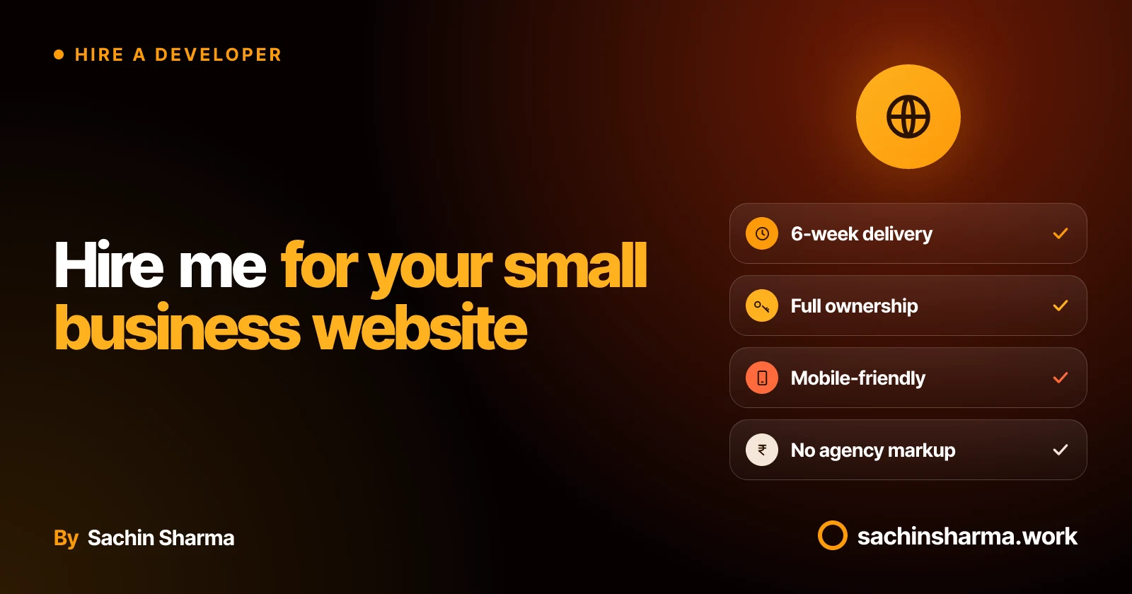 Premium artwork showing a globe with website cards around it, representing a custom site for small business