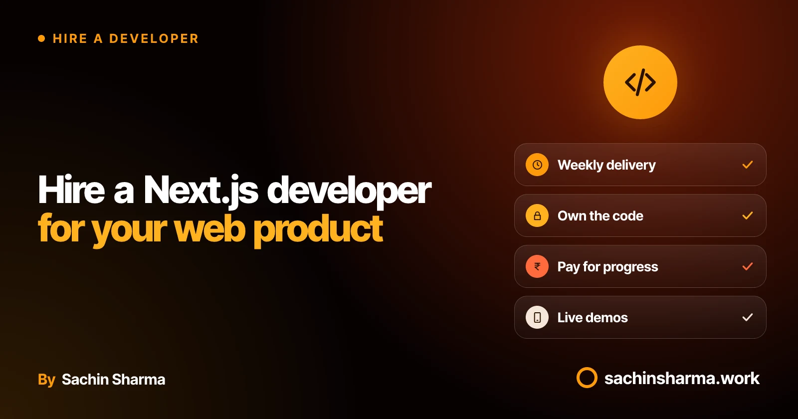 Premium card layout showing core service promises: weekly delivery, code ownership, pay for progress, live demos