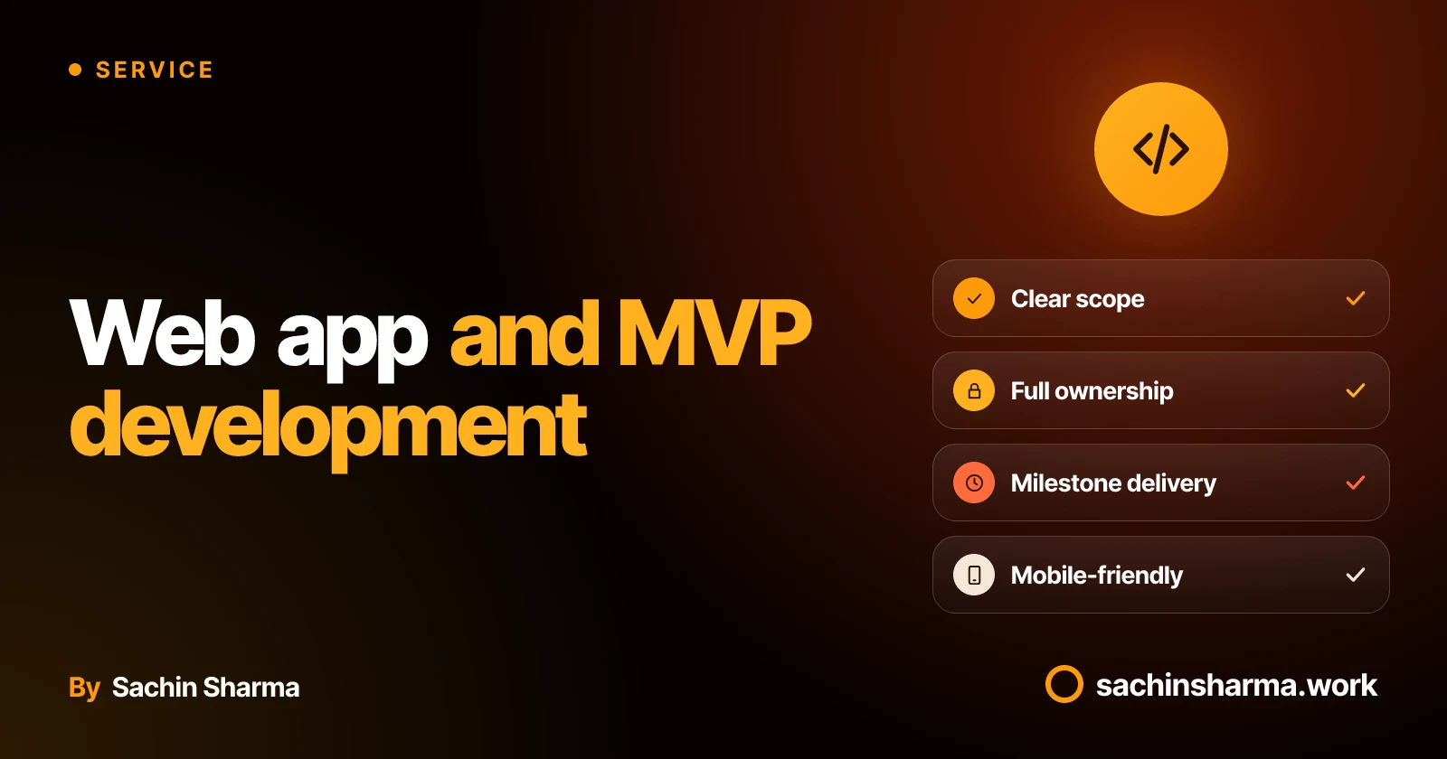 Code icon with four chips: scope, ownership, milestones, mobile